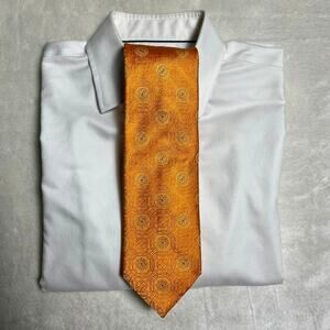 Brioni Silk Tie Golden Orange Metallic Geometric 58" x 3.5" Spring Summer Italy